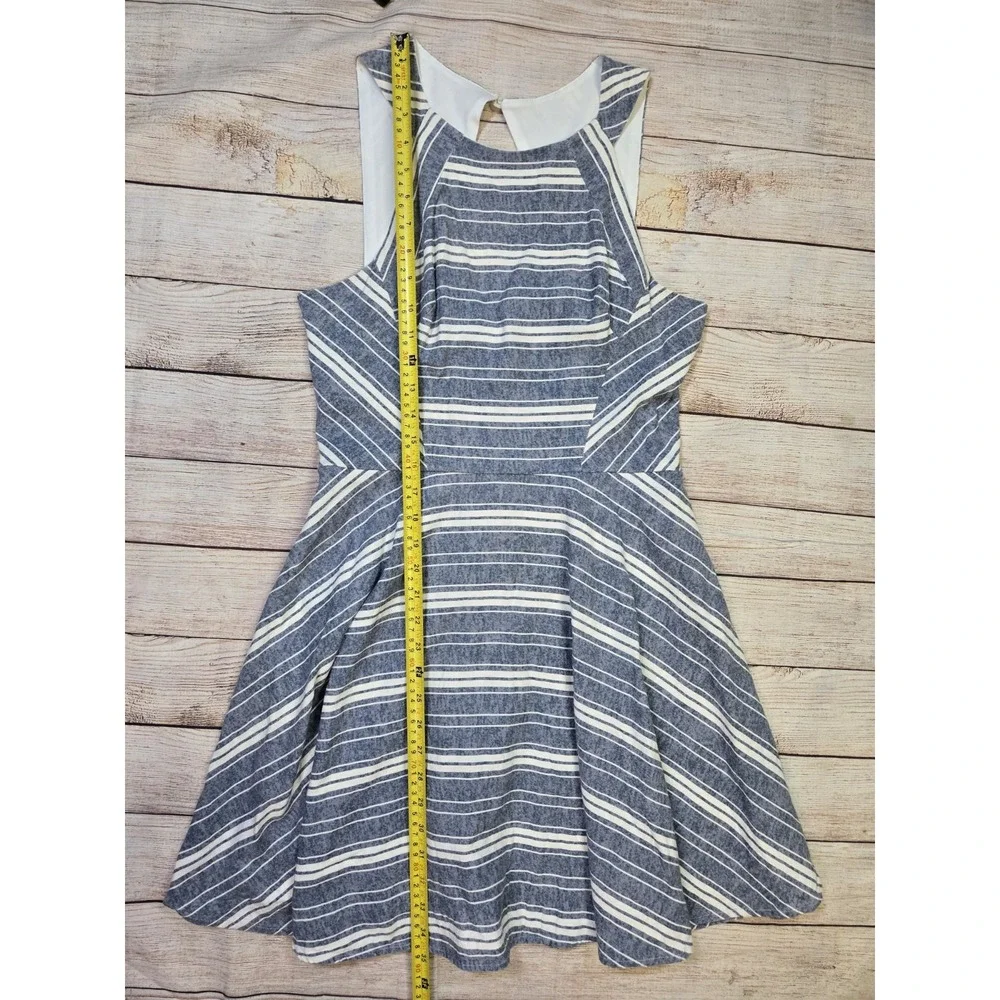 Women's Altar'd State LINEN Dress Flared Sundress KEYHOLE Blue & Cream‎ Size L - Picture 3 of 11